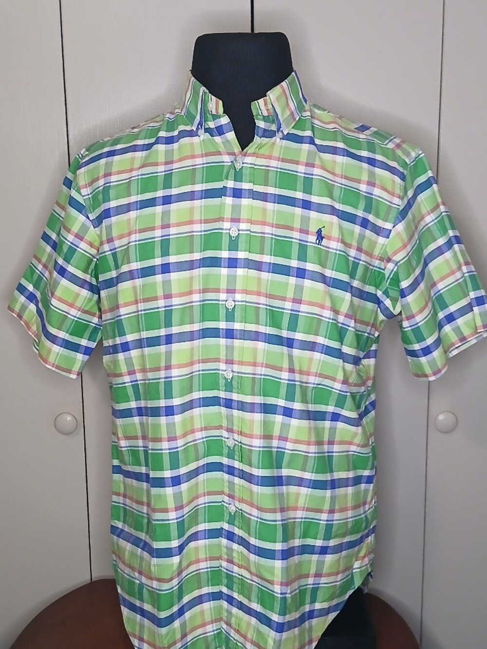 Ralph Lauren Classic fit Large Green Plaid Cotton Dress shirt (0906A7)